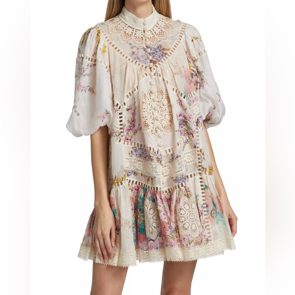 Zimmermann Jude Floral-Print Ramie Dress. Size 1